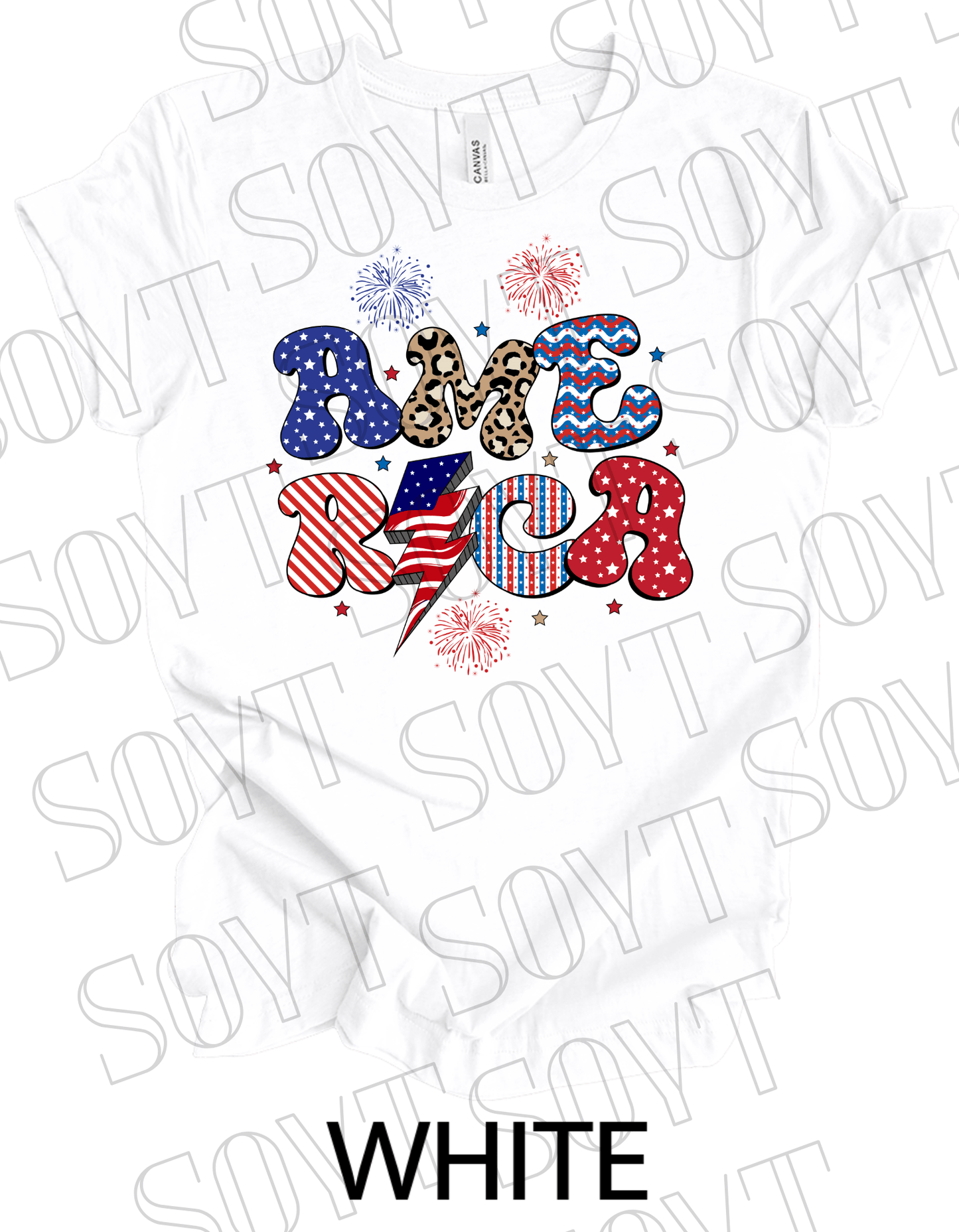 Groovy America Lightning T-Shirt – Bella+Canvas Retro Patriotic Tee - Festive Apparel StoreWhite