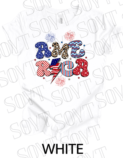 Groovy America Lightning T-Shirt – Bella+Canvas Retro Patriotic Tee - Festive Apparel StoreWhite