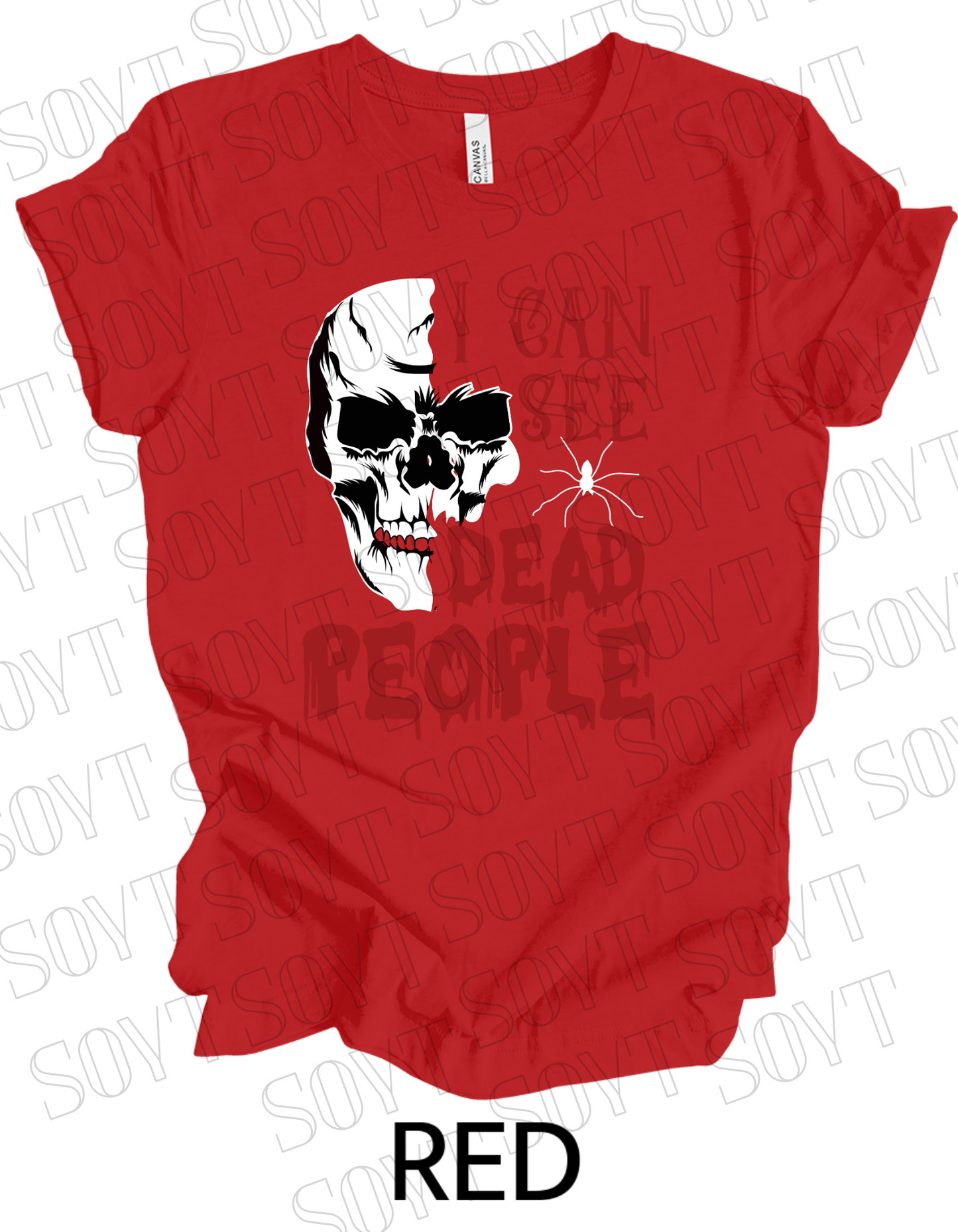 "I Can See Dead People" Halloween T-Shirt – Gothic Skull Horror Graphic Tee - Festive Apparel StoreRed