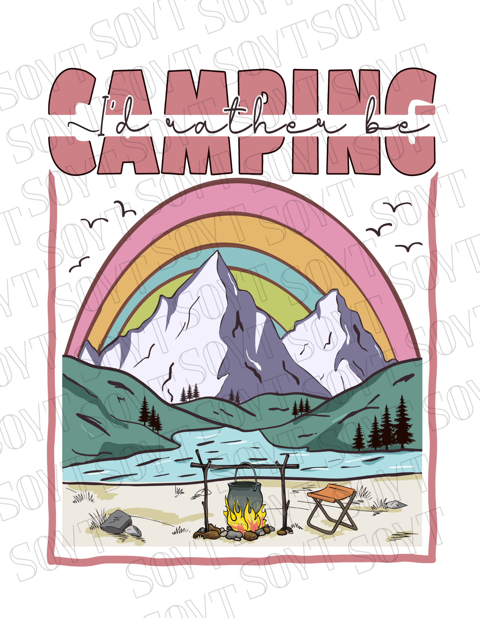 I’d Rather Be Camping T-Shirt – Rainbow Mountain Lakeside Graphic Tee - Festive Apparel StoreBlack