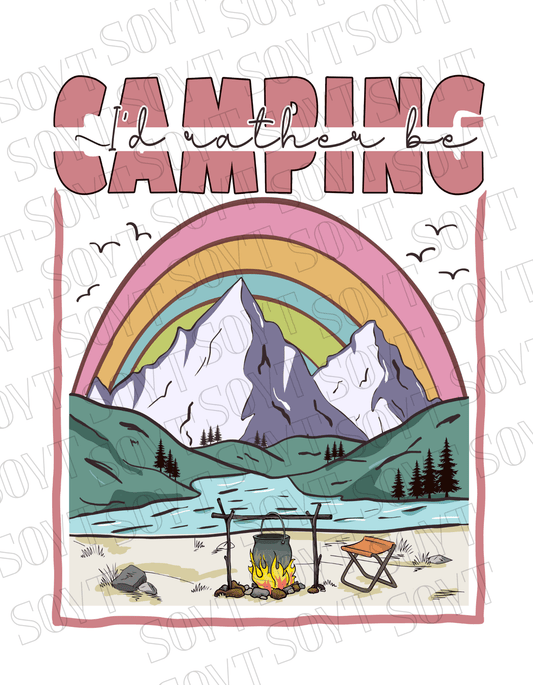 I’d Rather Be Camping T-Shirt – Rainbow Mountain Lakeside Graphic Tee - Festive Apparel StoreBlack