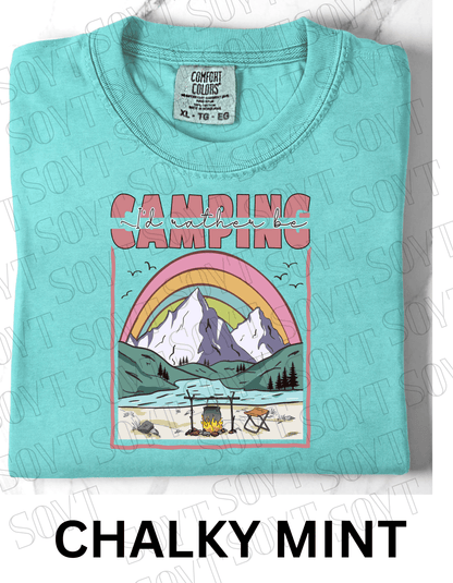 I’d Rather Be Camping T-Shirt – Rainbow Mountain Lakeside Graphic Tee - Festive Apparel StoreChalky Mint