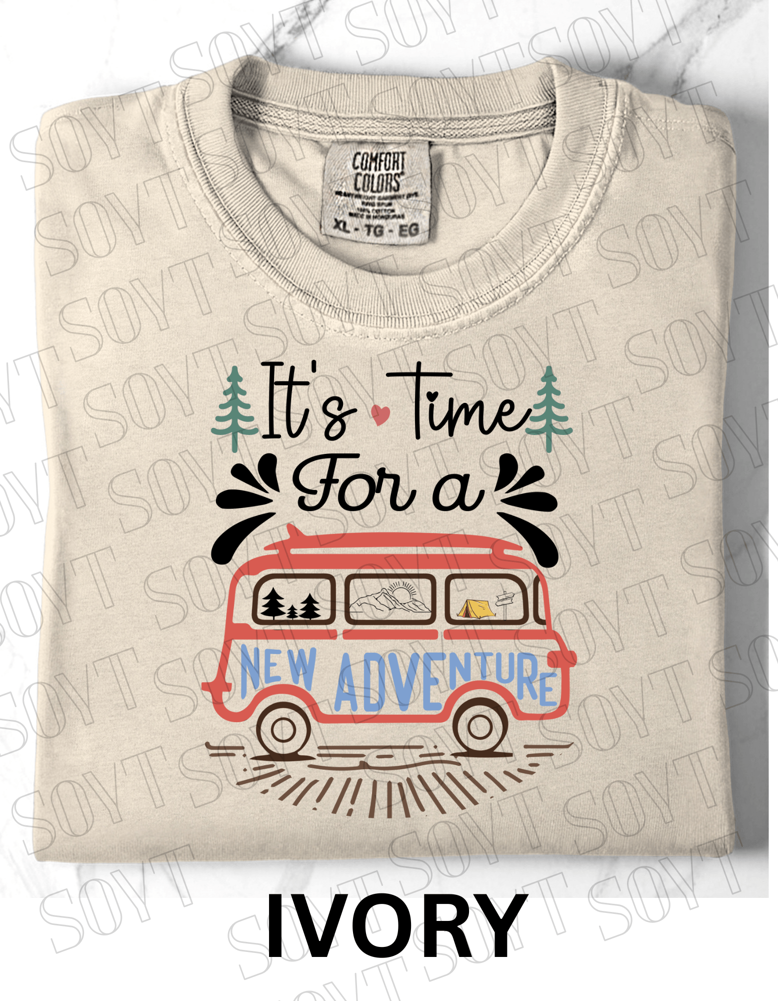 It’s Time for a New Adventure T-Shirt – Retro Van Life Camping Graphic Tee - Festive Apparel StoreIvory