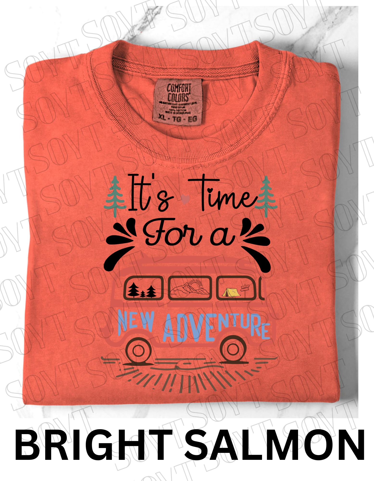 It’s Time for a New Adventure T-Shirt – Retro Van Life Camping Graphic Tee - Festive Apparel StoreBright Salmon