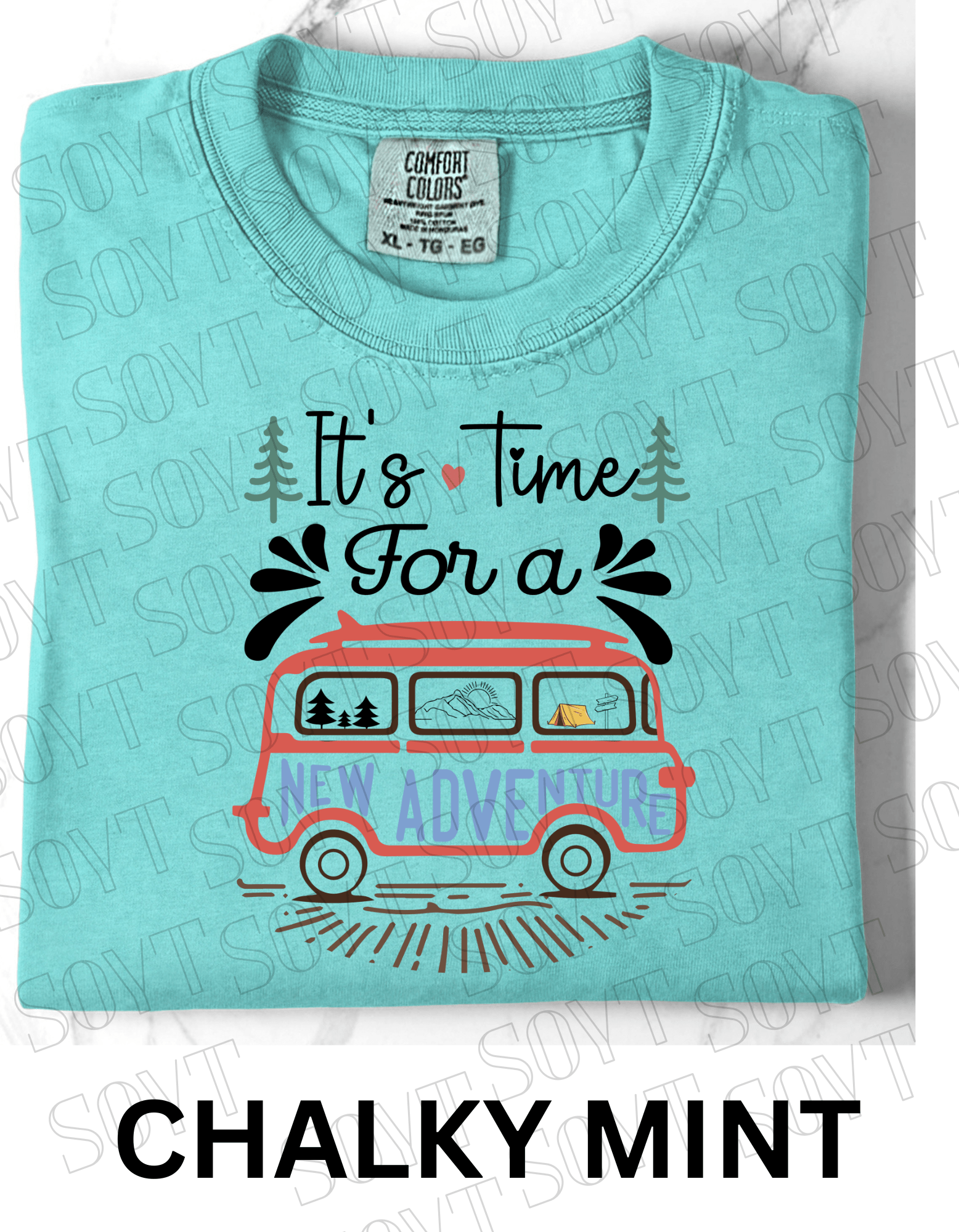 It’s Time for a New Adventure T-Shirt – Retro Van Life Camping Graphic Tee - Festive Apparel StoreChalky Mint