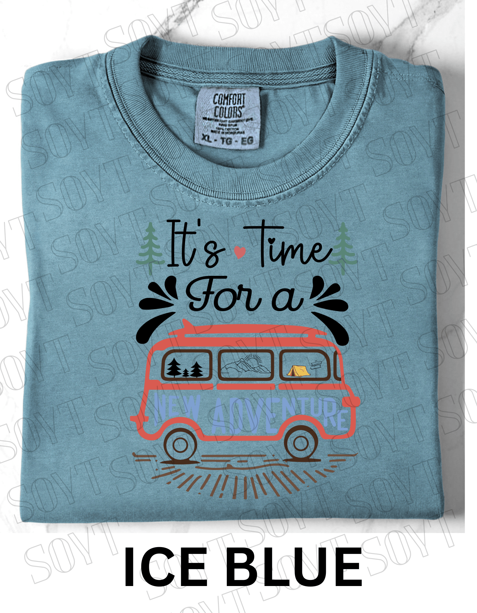 It’s Time for a New Adventure T-Shirt – Retro Van Life Camping Graphic Tee - Festive Apparel StoreIce Blue