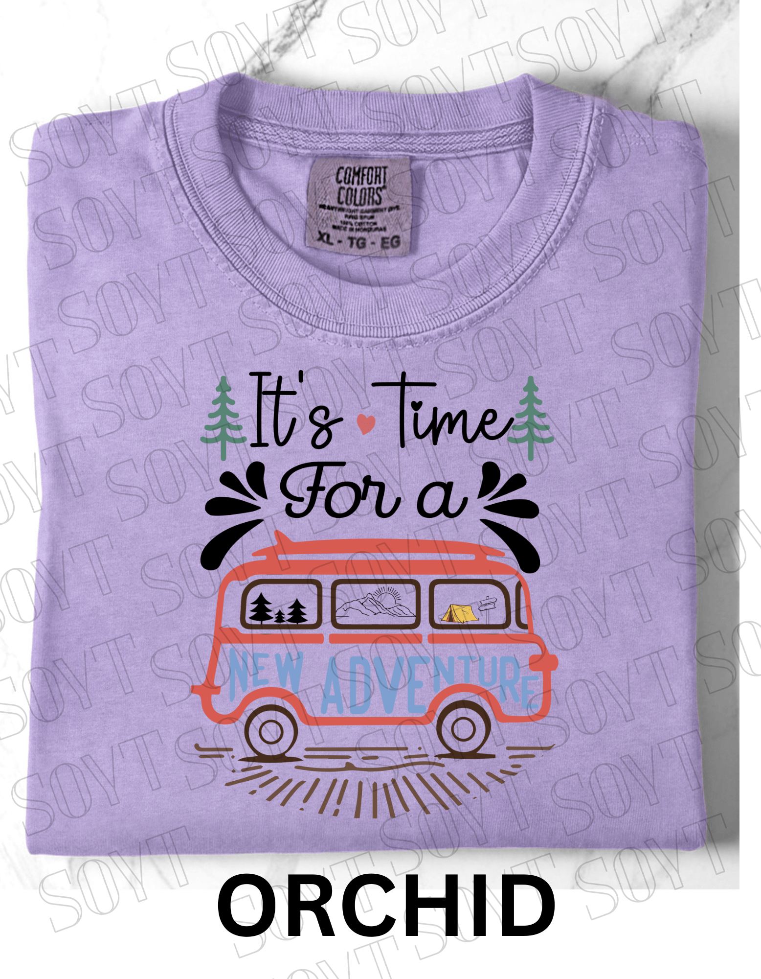 It’s Time for a New Adventure T-Shirt – Retro Van Life Camping Graphic Tee - Festive Apparel StoreOrchid