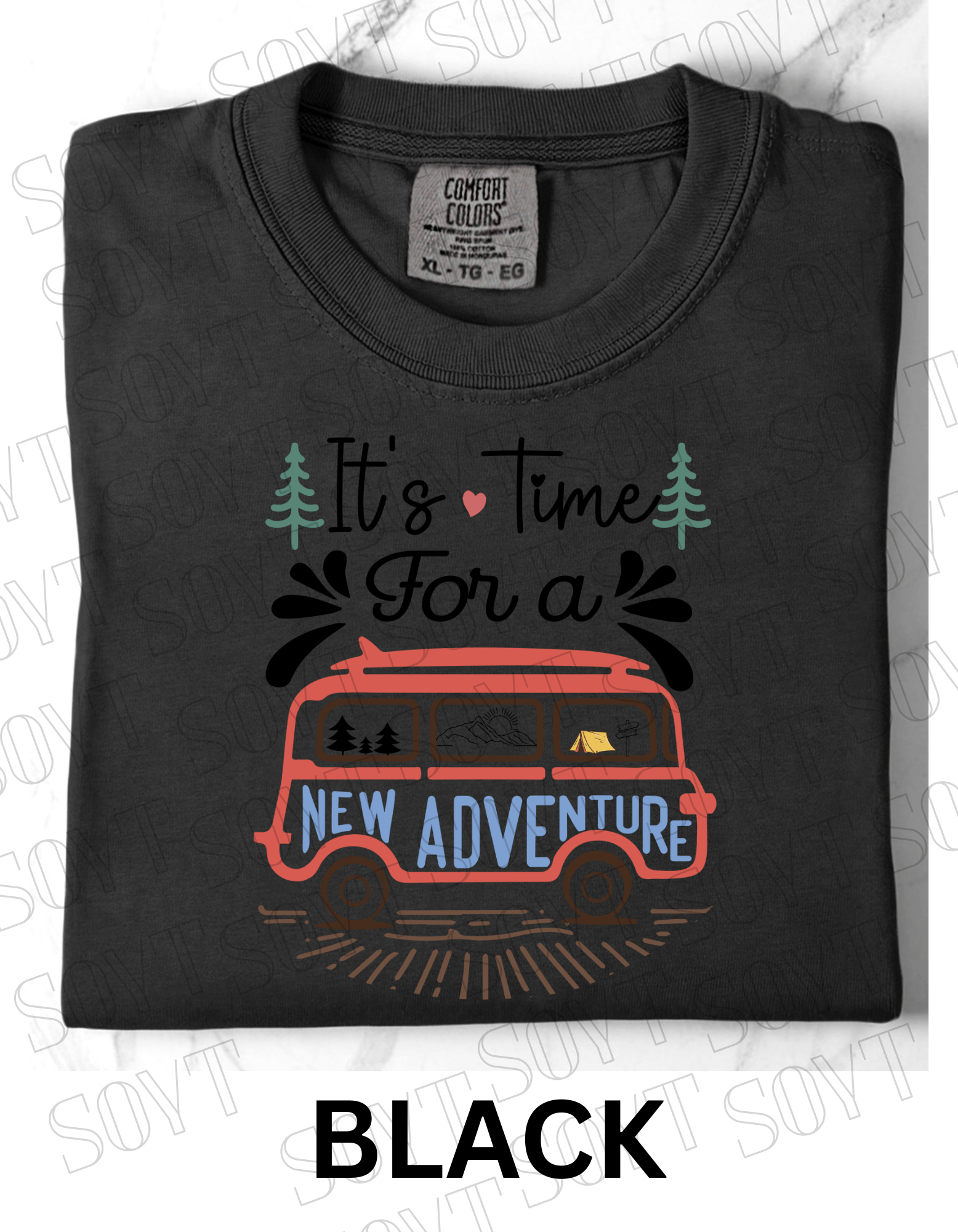 It’s Time for a New Adventure T-Shirt – Retro Van Life Camping Graphic Tee - Festive Apparel StoreBlack