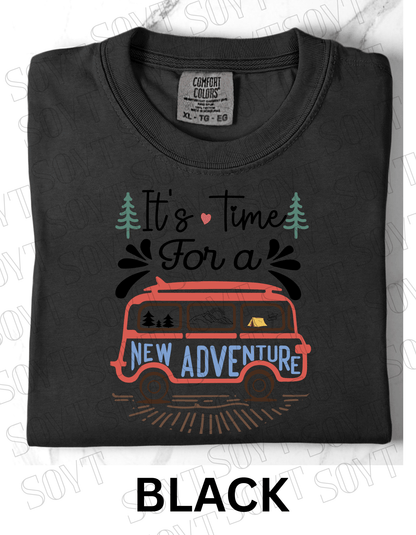 It’s Time for a New Adventure T-Shirt – Retro Van Life Camping Graphic Tee - Festive Apparel StoreBlack