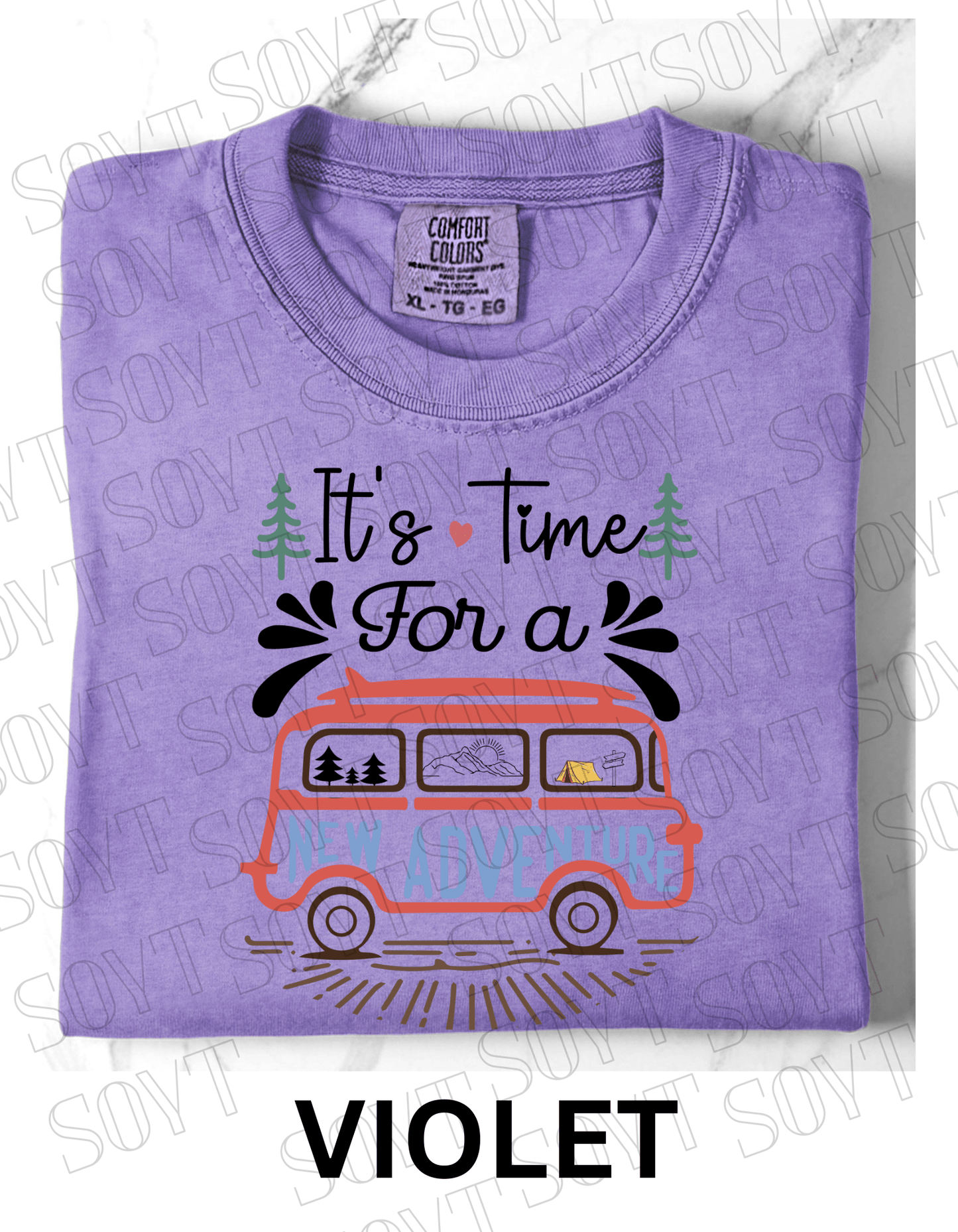 It’s Time for a New Adventure T-Shirt – Retro Van Life Camping Graphic Tee - Festive Apparel StoreViolet