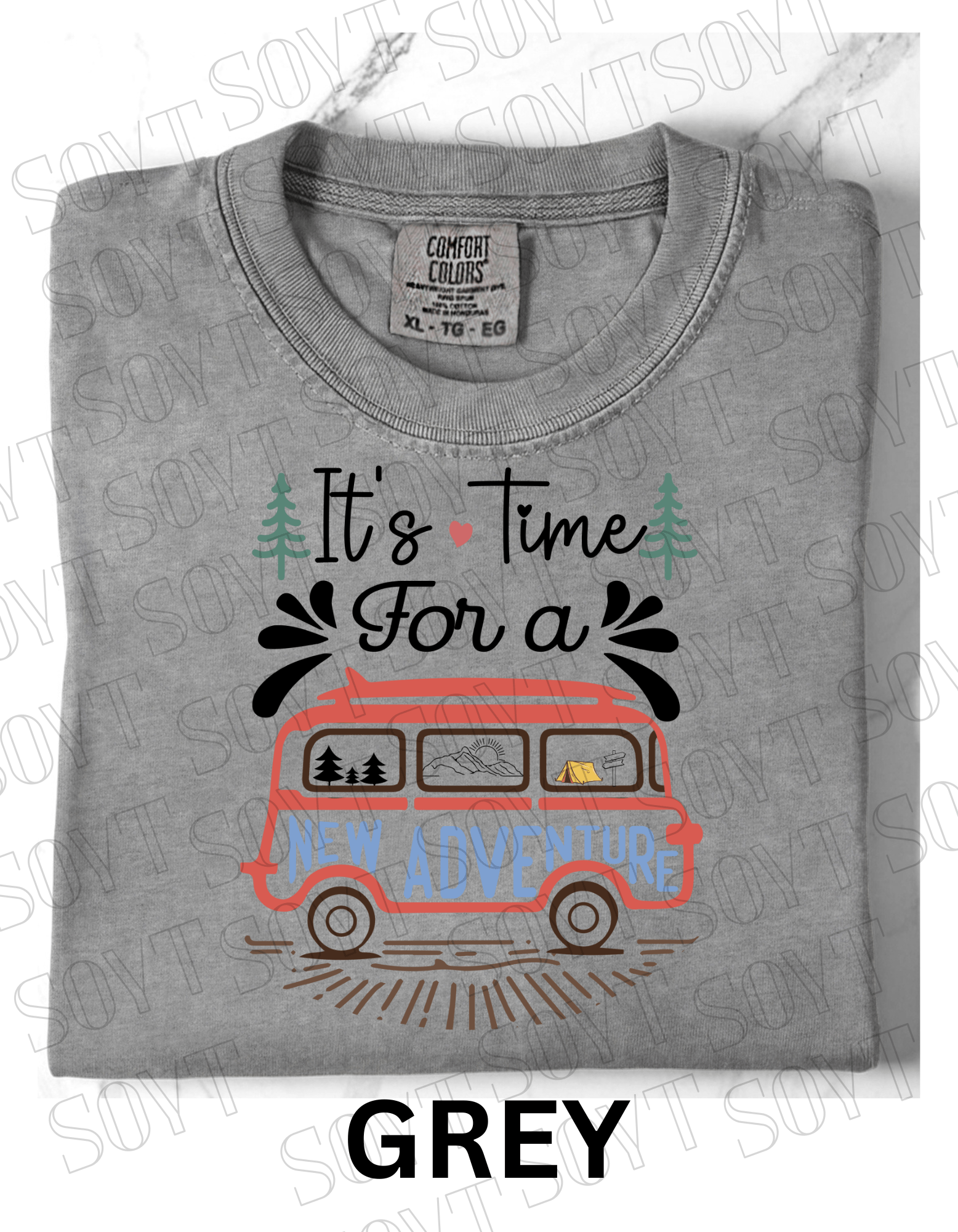 It’s Time for a New Adventure T-Shirt – Retro Van Life Camping Graphic Tee - Festive Apparel StoreGrey
