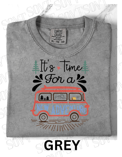It’s Time for a New Adventure T-Shirt – Retro Van Life Camping Graphic Tee - Festive Apparel StoreGrey