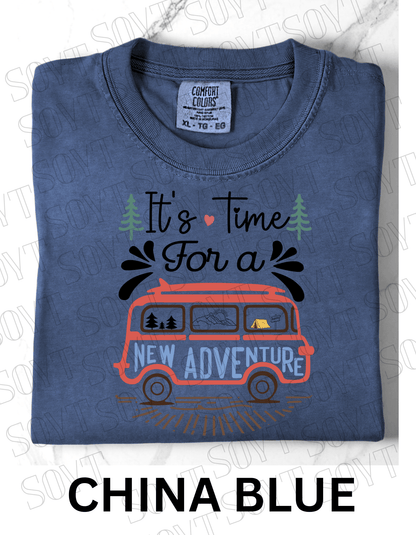 It’s Time for a New Adventure T-Shirt – Retro Van Life Camping Graphic Tee - Festive Apparel StoreChina Blue