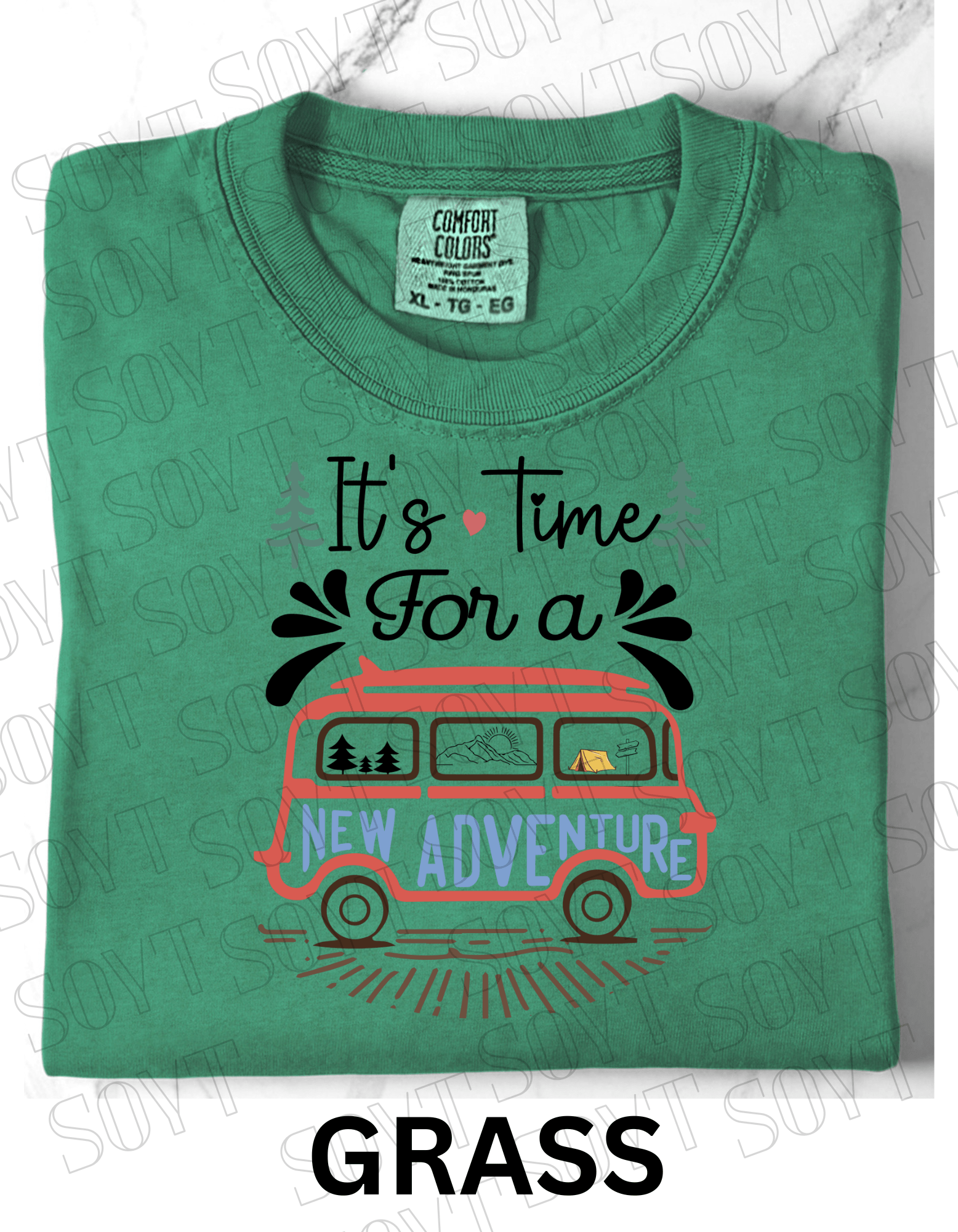 It’s Time for a New Adventure T-Shirt – Retro Van Life Camping Graphic Tee - Festive Apparel StoreGrass