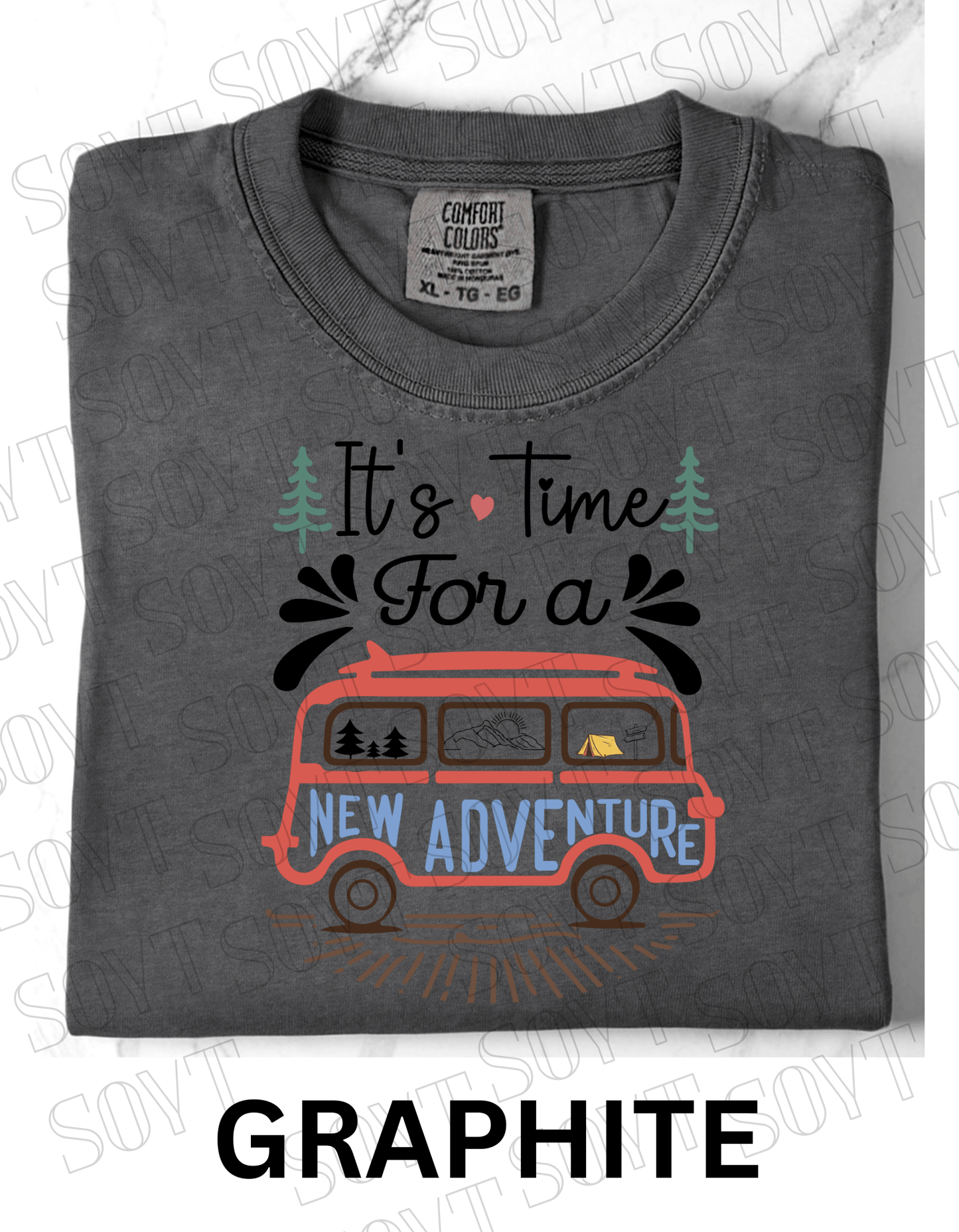 It’s Time for a New Adventure T-Shirt – Retro Van Life Camping Graphic Tee - Festive Apparel StoreGraphite