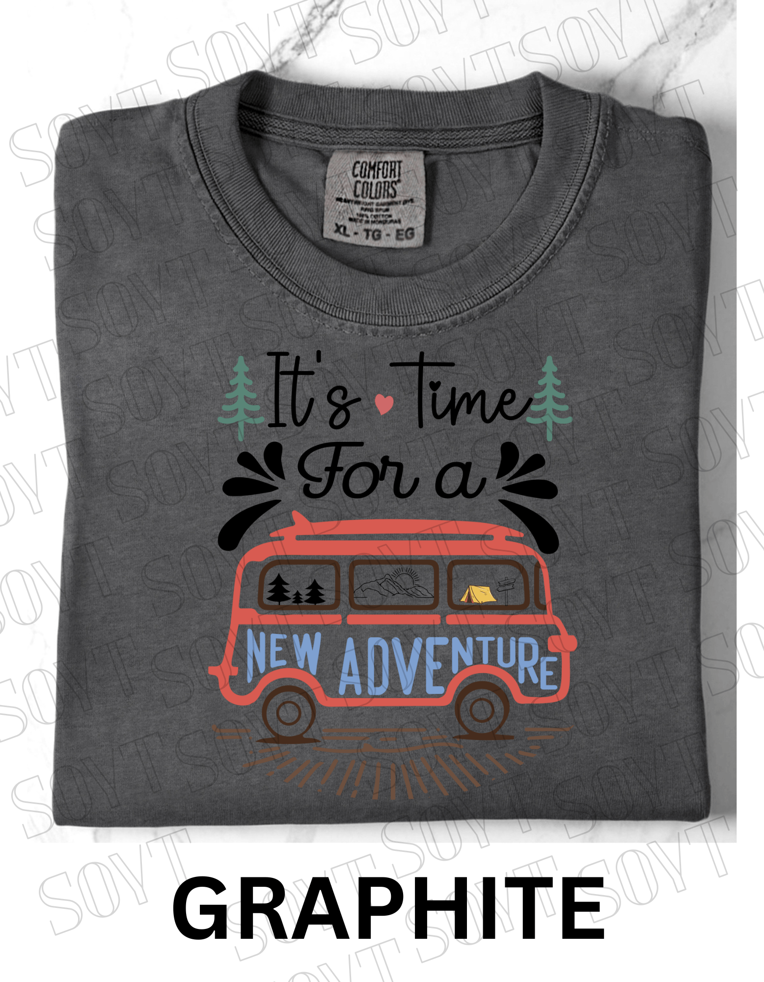 It’s Time for a New Adventure T-Shirt – Retro Van Life Camping Graphic Tee - Festive Apparel StoreGraphite