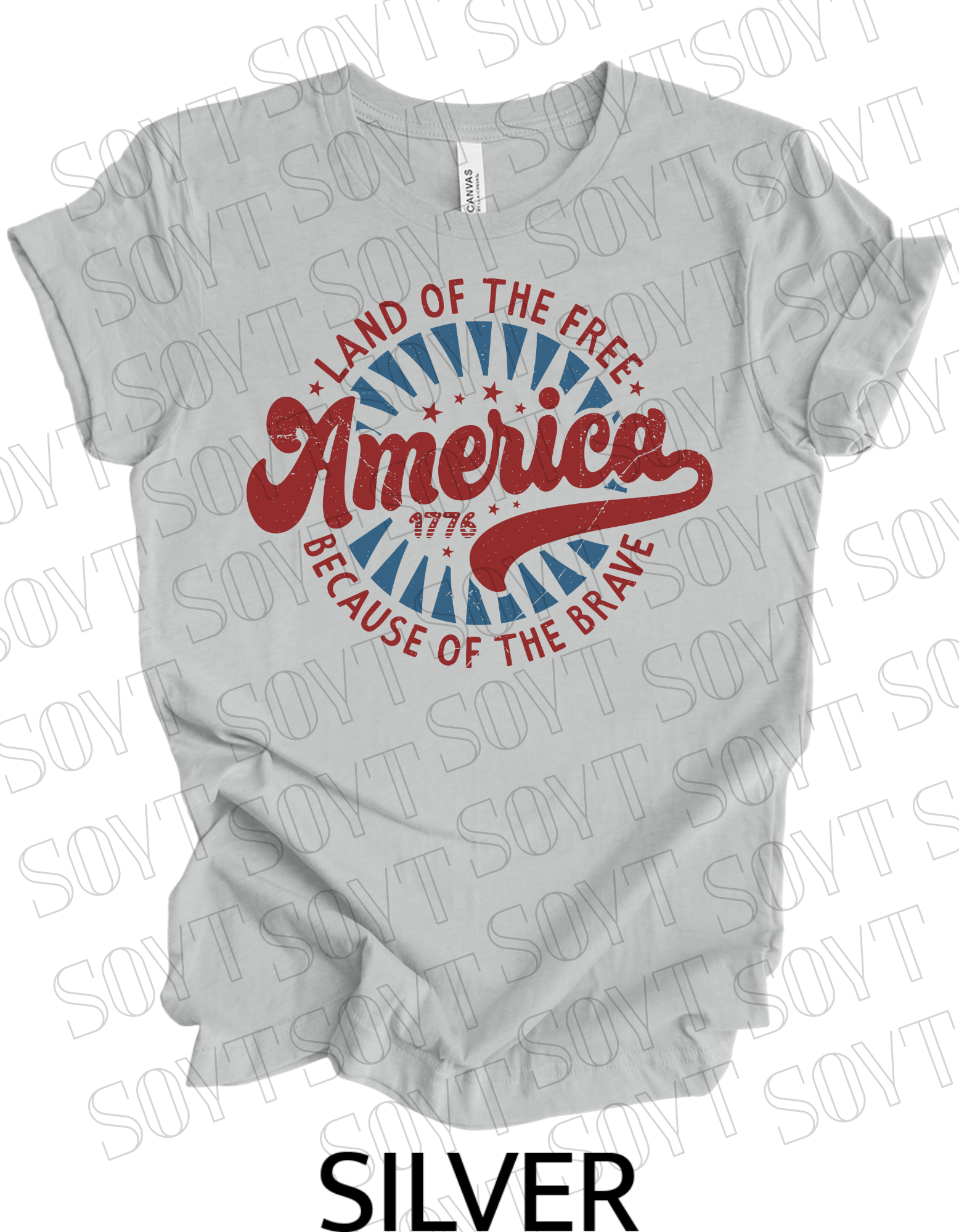 Land of the Free America 1776 T-Shirt – Vintage Patriotic Tee | Made in USA - Festive Apparel StoreSilver