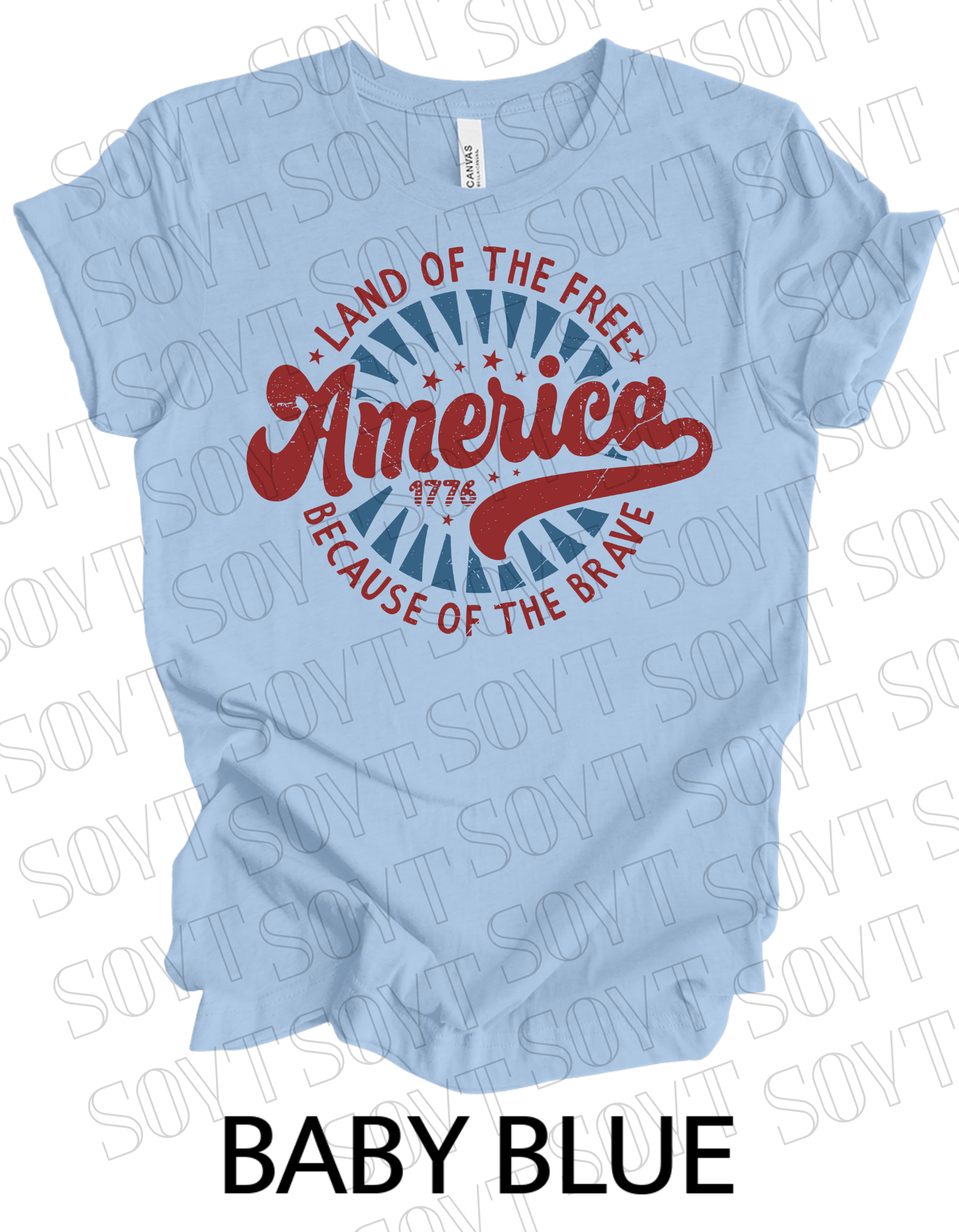Land of the Free America 1776 T-Shirt – Vintage Patriotic Tee | Made in USA - Festive Apparel StoreBaby Blue