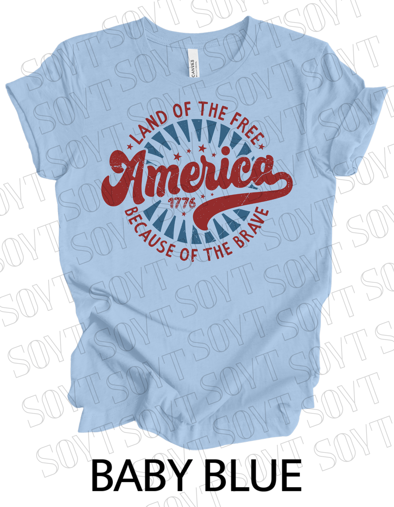 Land of the Free America 1776 T-Shirt – Vintage Patriotic Tee | Made in USA - Festive Apparel StoreBaby Blue