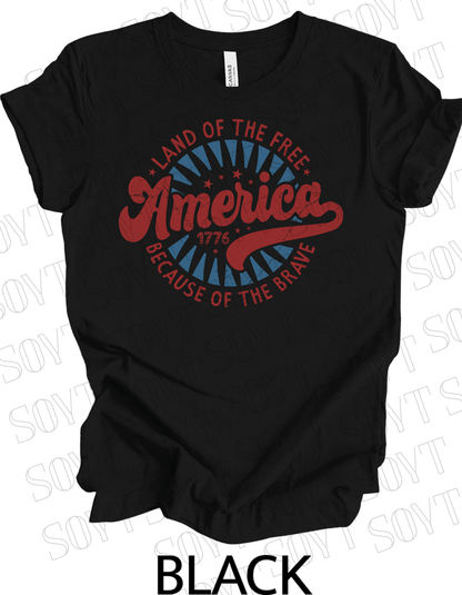 Land of the Free America 1776 T-Shirt – Vintage Patriotic Tee | Made in USA - Festive Apparel StoreBlack