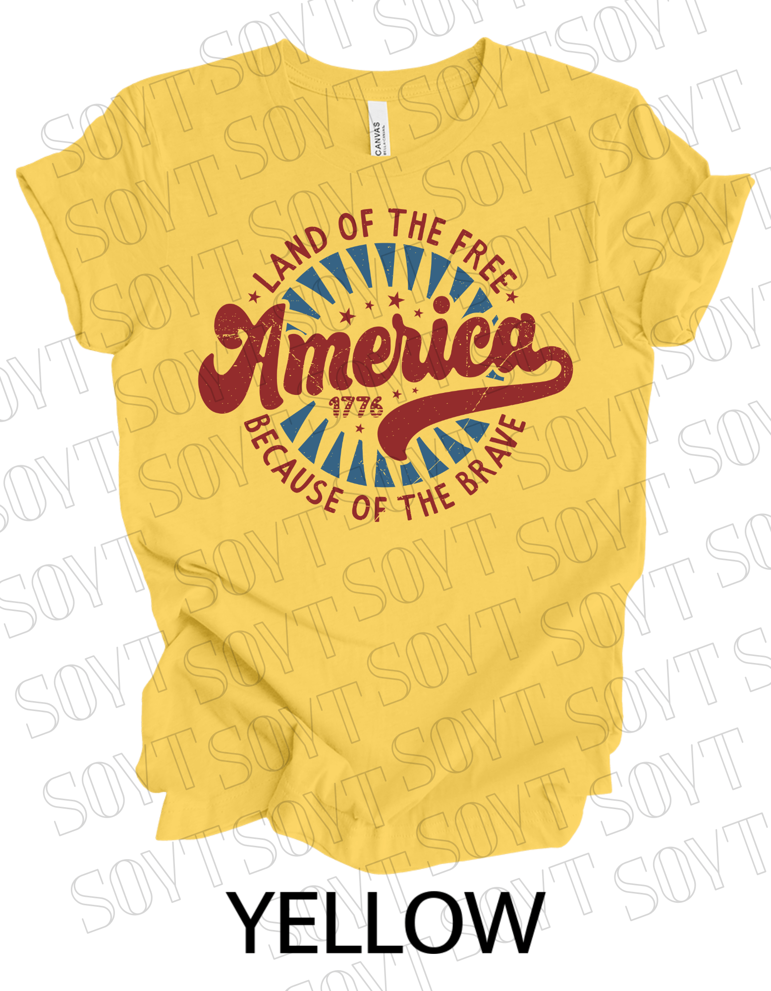 Land of the Free America 1776 T-Shirt – Vintage Patriotic Tee | Made in USA - Festive Apparel StoreYellow
