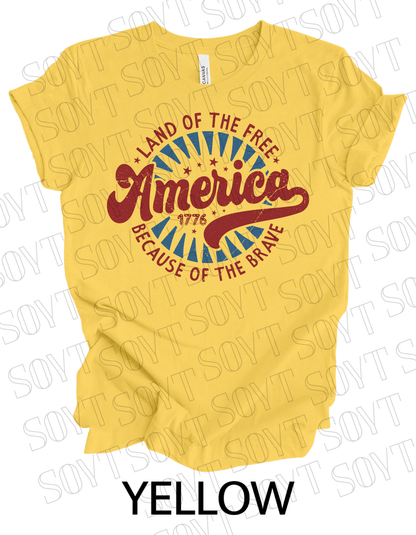 Land of the Free America 1776 T-Shirt – Vintage Patriotic Tee | Made in USA - Festive Apparel StoreYellow