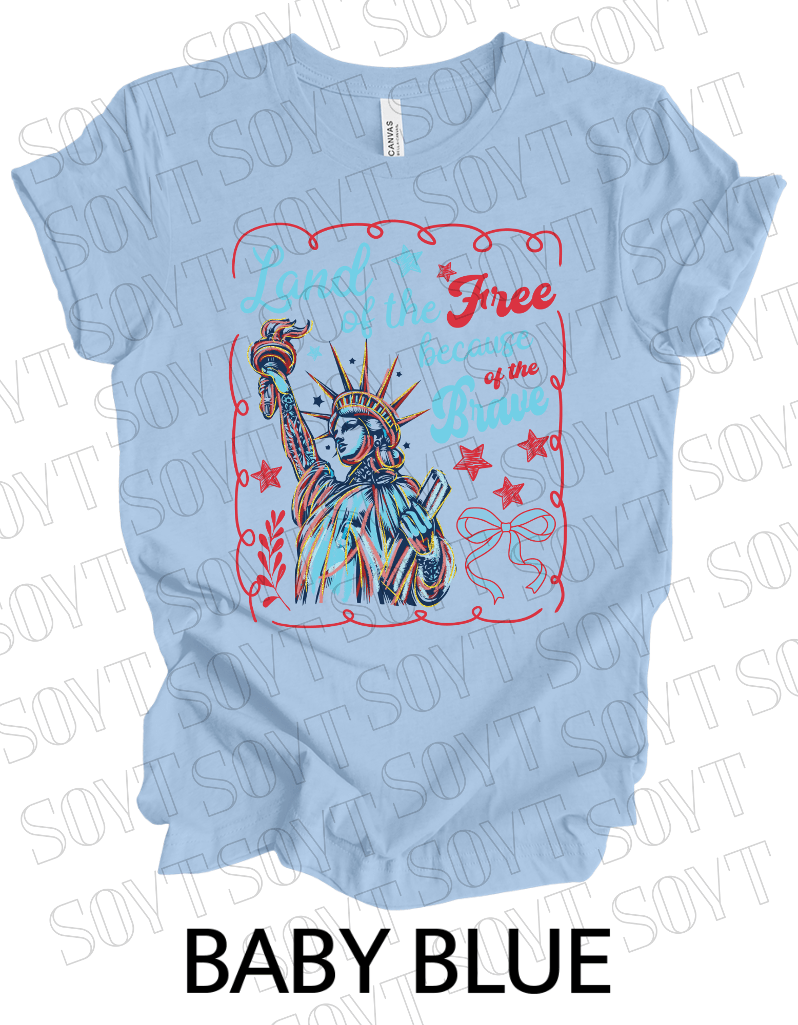 Land of the Free Liberty Tee – Patriotic Statue of Liberty Shirt | Made in USA - Festive Apparel StoreBaby Blue
