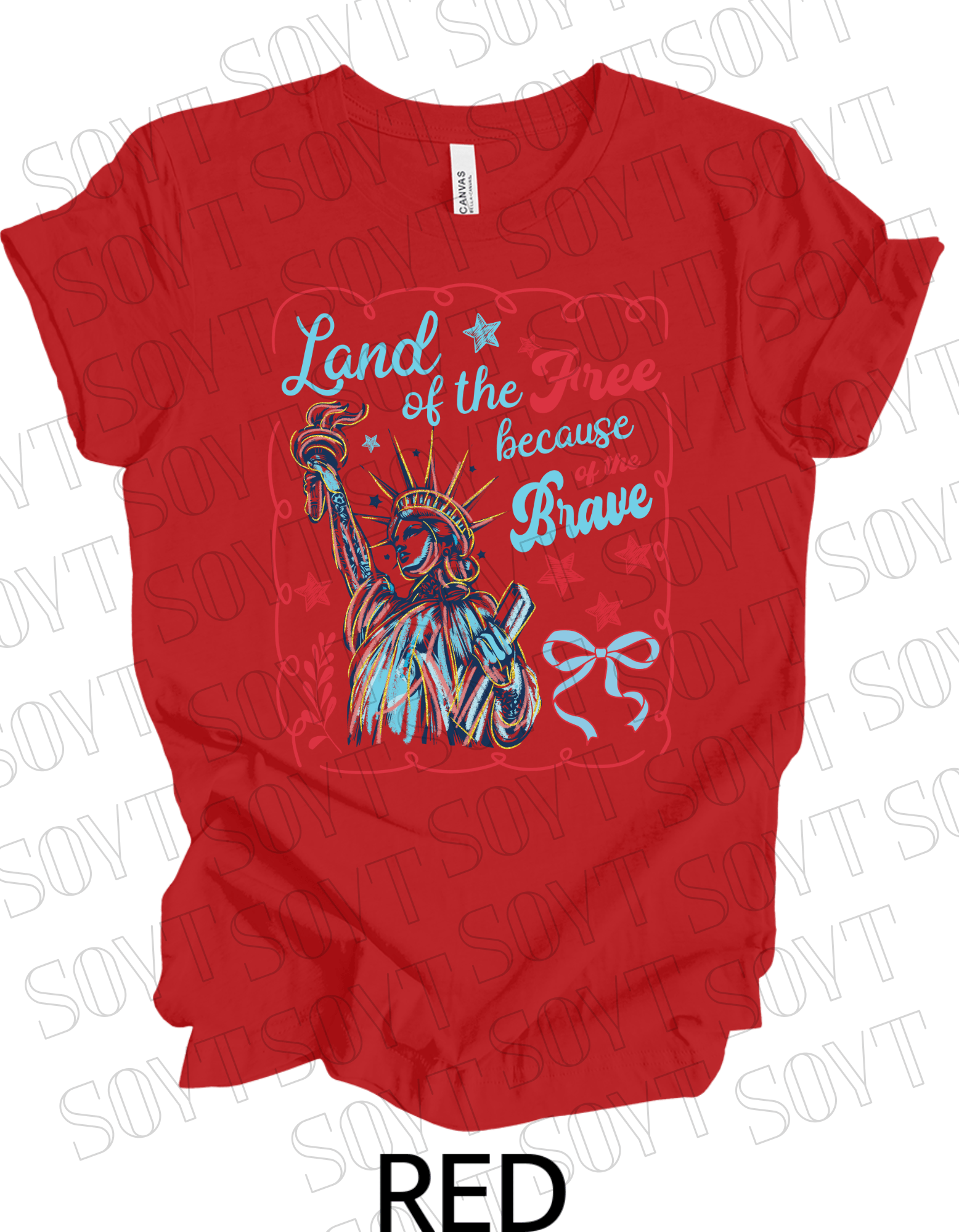 Land of the Free Liberty Tee – Patriotic Statue of Liberty Shirt | Made in USA - Festive Apparel StoreRed