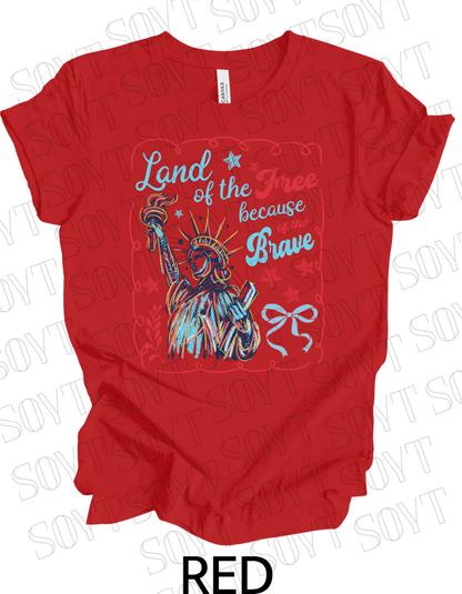 Land of the Free Liberty Tee – Patriotic Statue of Liberty Shirt | Made in USA - Festive Apparel StoreRed