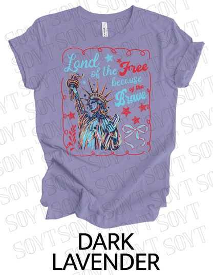 Land of the Free Liberty Tee – Patriotic Statue of Liberty Shirt | Made in USA - Festive Apparel StoreDark Lavender