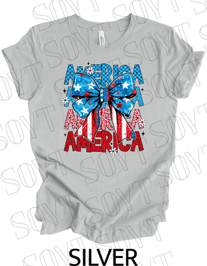 Layered AMERICA Bow T-Shirt – Bella+Canvas Patriotic Feminine Tee - Festive Apparel StoreSilver