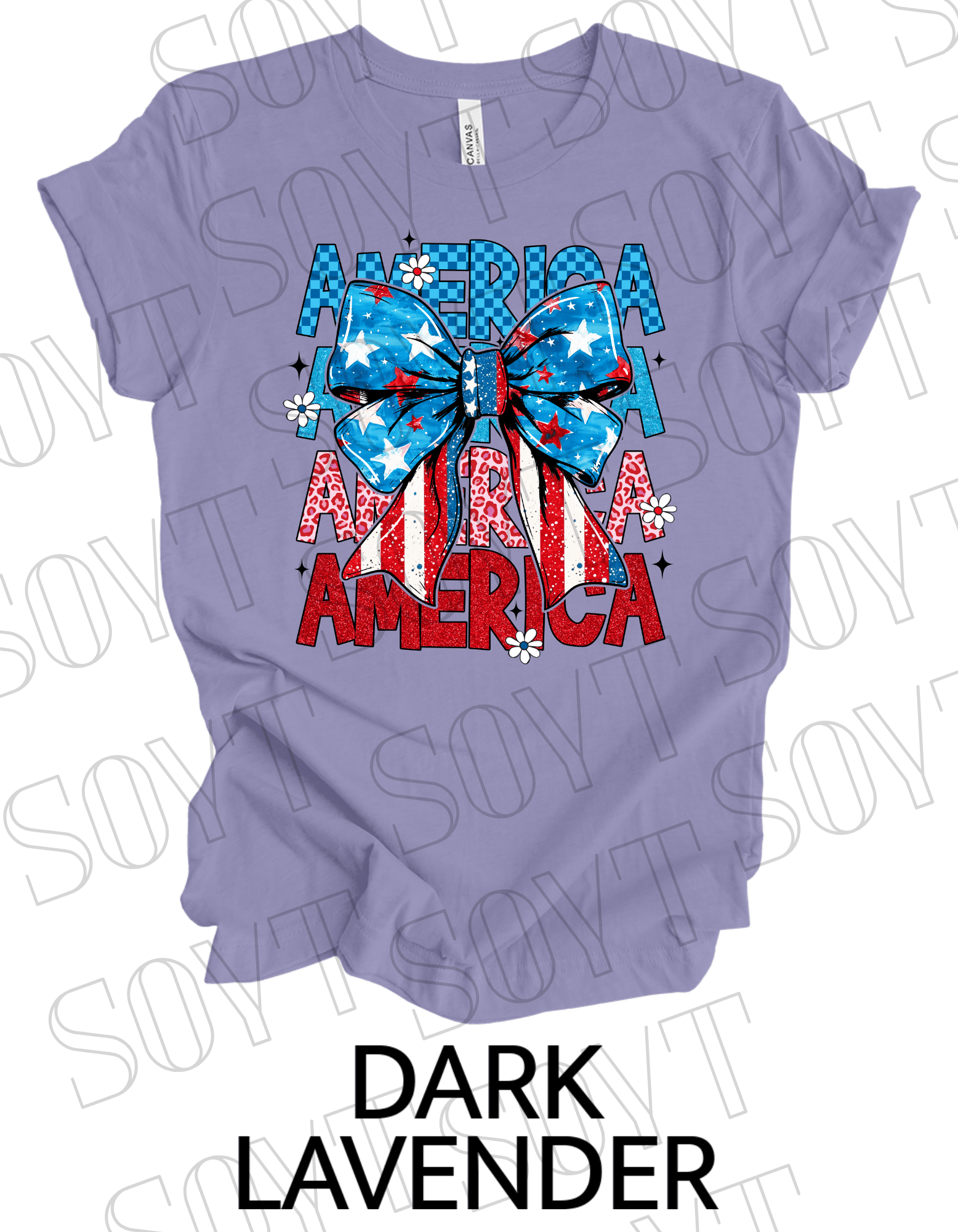 Layered AMERICA Bow T-Shirt – Bella+Canvas Patriotic Feminine Tee - Festive Apparel StoreDark Lavender