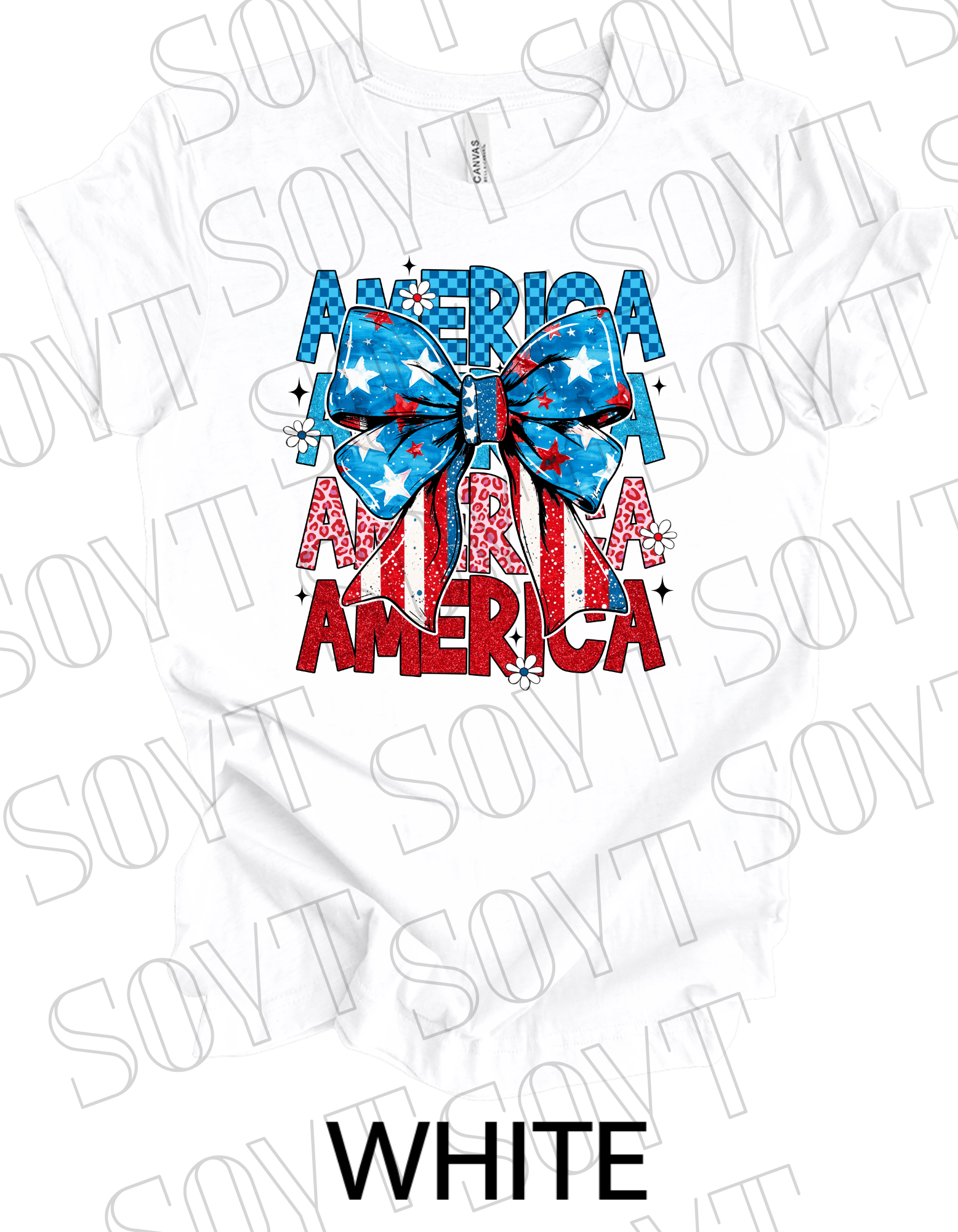 Layered AMERICA Bow T-Shirt – Bella+Canvas Patriotic Feminine Tee - Festive Apparel StoreWhite