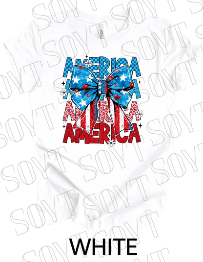 Layered AMERICA Bow T-Shirt – Bella+Canvas Patriotic Feminine Tee - Festive Apparel StoreWhite