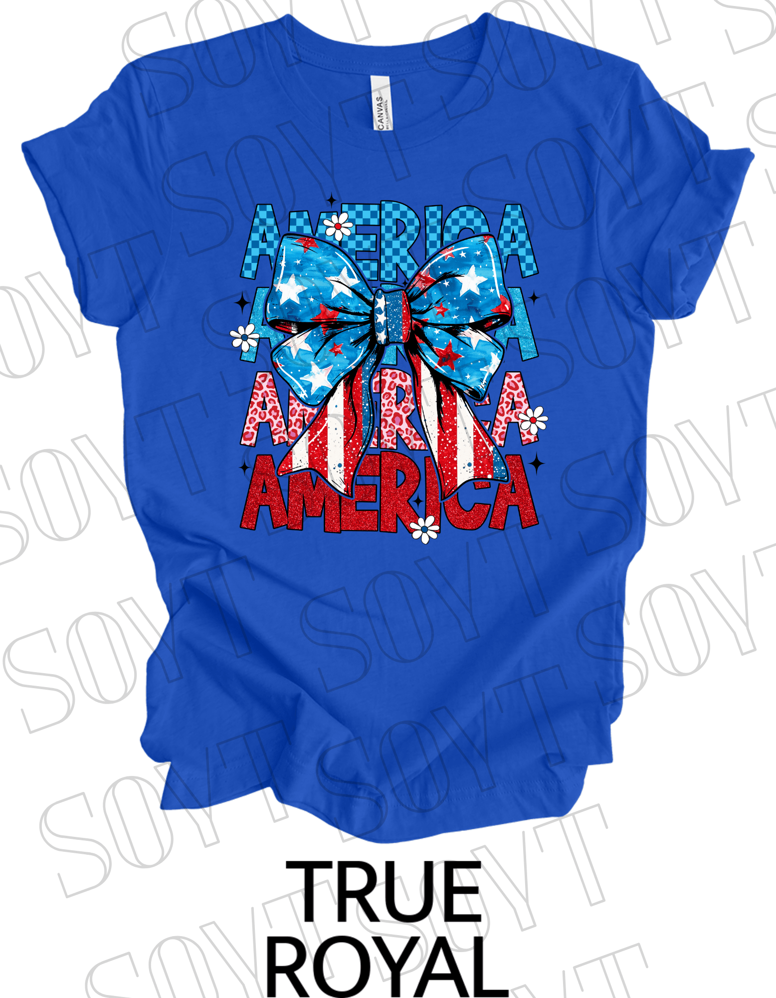 Layered AMERICA Bow T-Shirt – Bella+Canvas Patriotic Feminine Tee - Festive Apparel StoreRoyal Blue