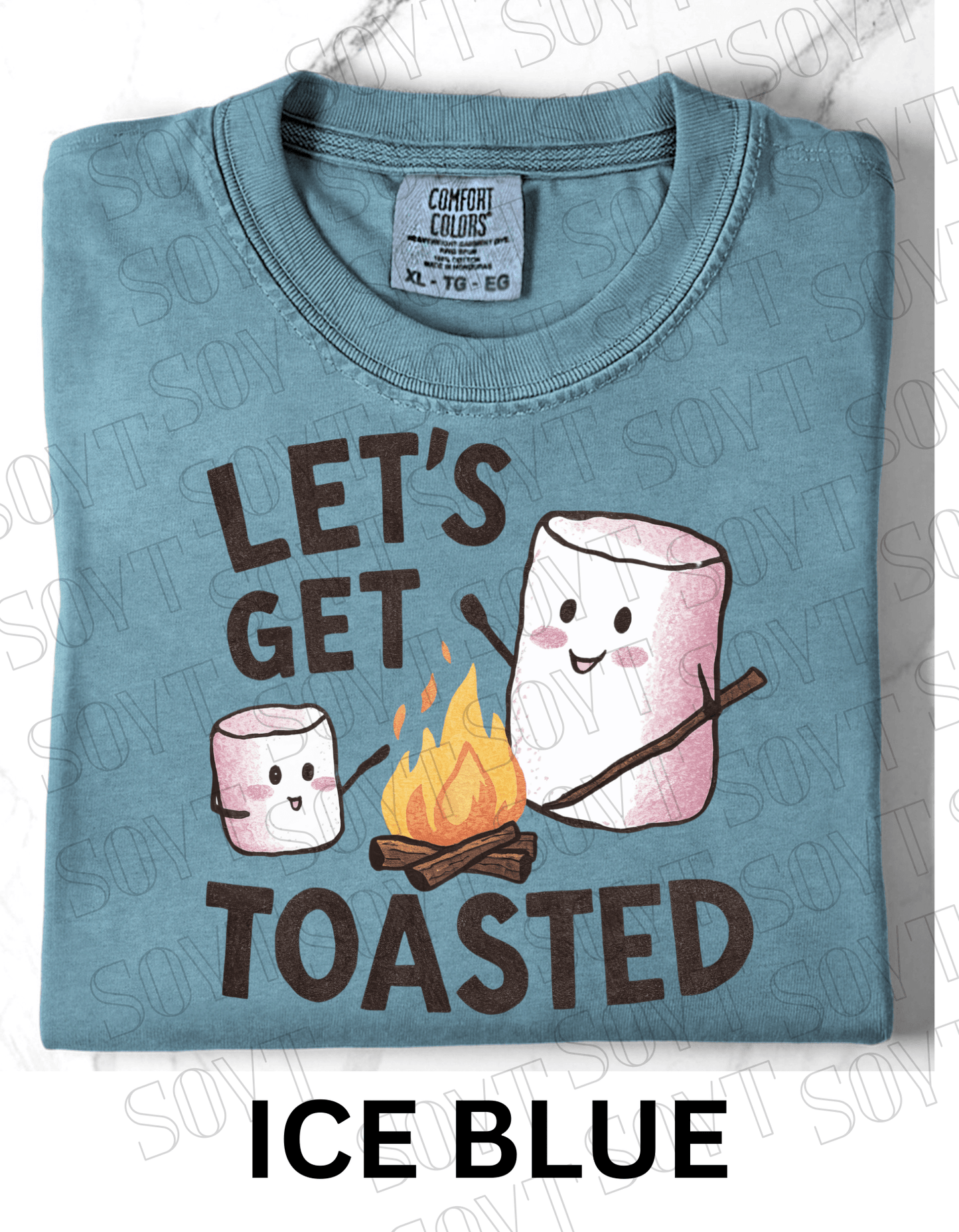 Let’s Get Toasted T-Shirt – Funny Marshmallow Campfire Graphic Tee - Festive Apparel StoreIce Blue