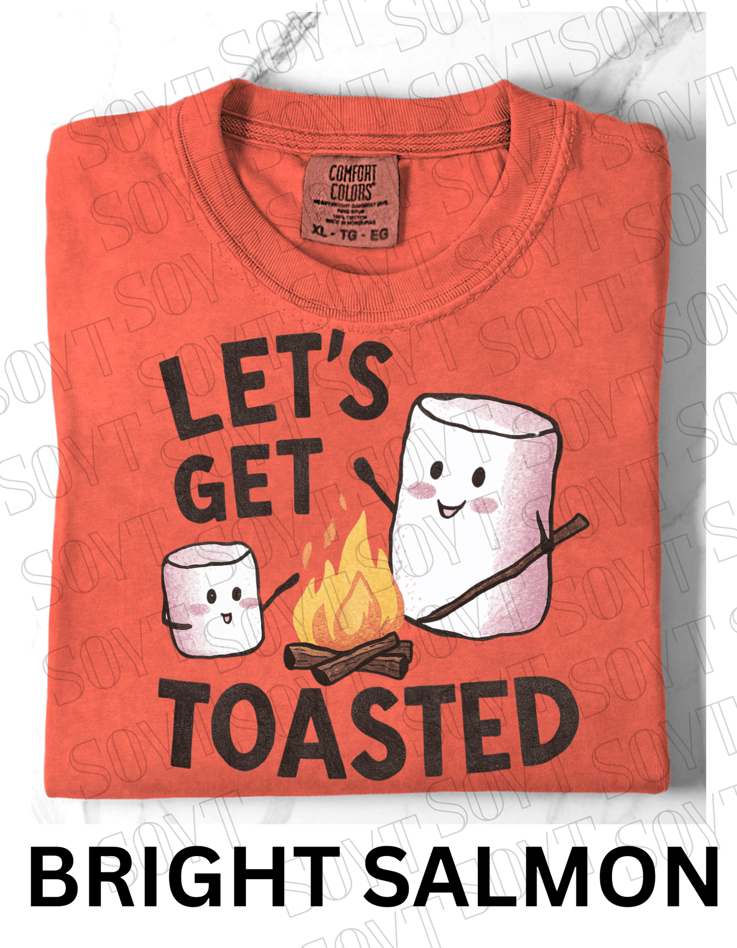 Let’s Get Toasted T-Shirt – Funny Marshmallow Campfire Graphic Tee - Festive Apparel StoreBright Salmon