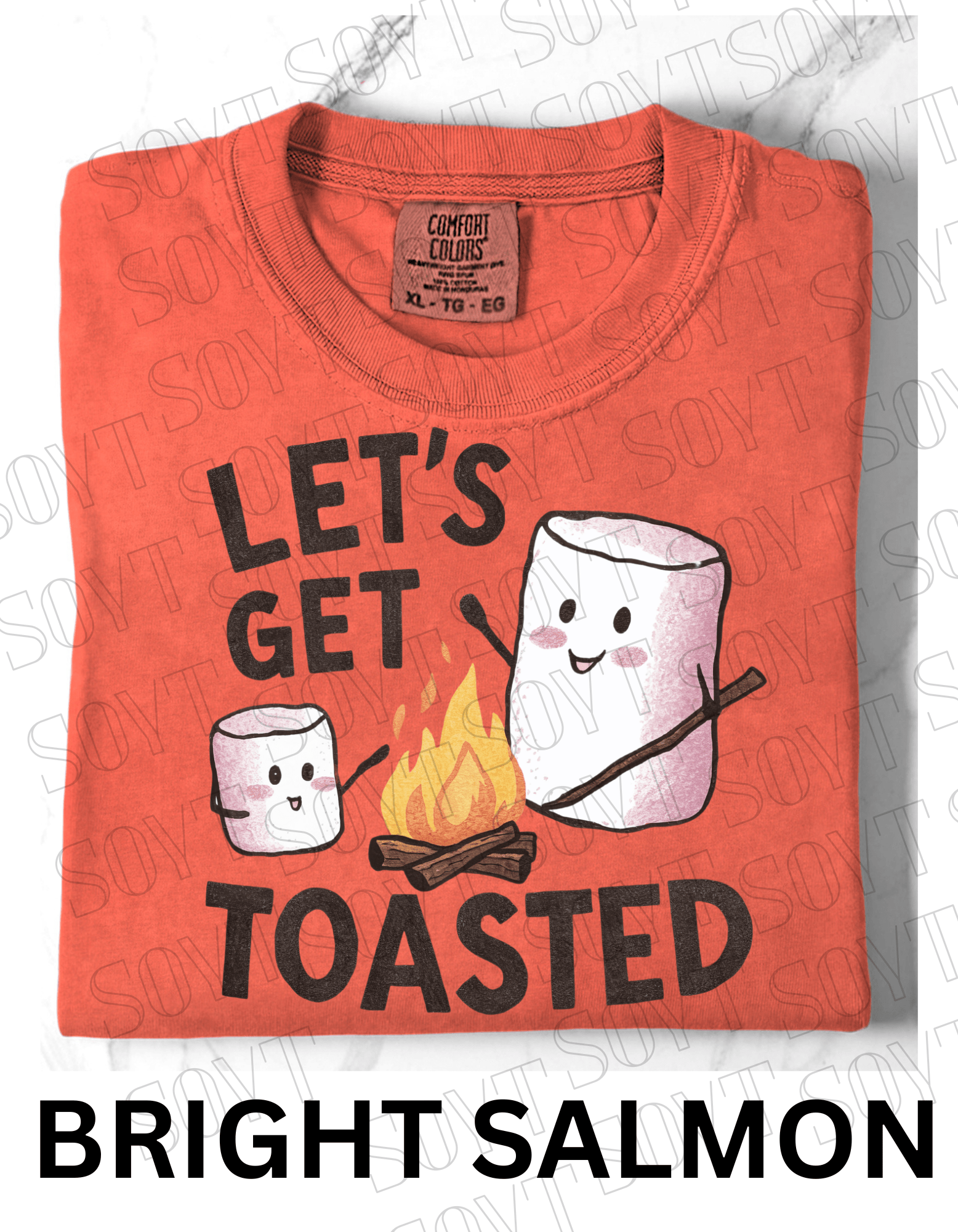 Let’s Get Toasted T-Shirt – Funny Marshmallow Campfire Graphic Tee - Festive Apparel StoreBright Salmon