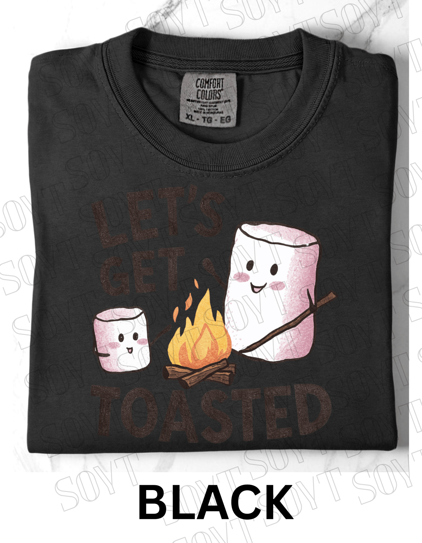 Let’s Get Toasted T-Shirt – Funny Marshmallow Campfire Graphic Tee - Festive Apparel StoreBlack