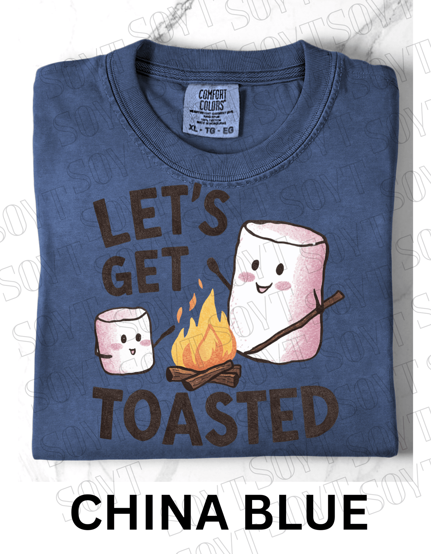 Let’s Get Toasted T-Shirt – Funny Marshmallow Campfire Graphic Tee - Festive Apparel StoreChina Blue
