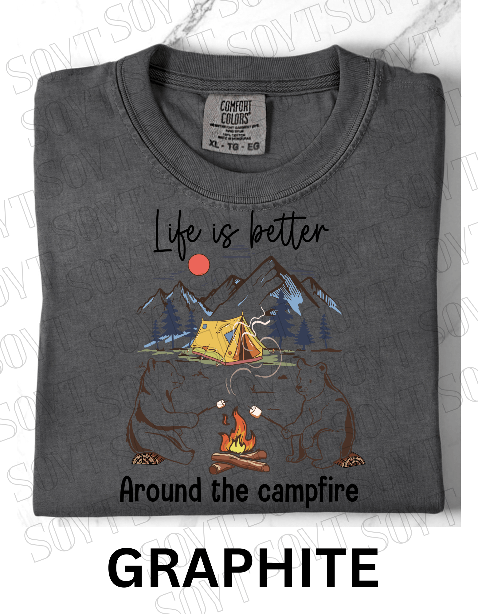 Life Is Better Around the Campfire T-Shirt – Cozy Bear Camping Graphic Tee - Festive Apparel StoreGraphite
