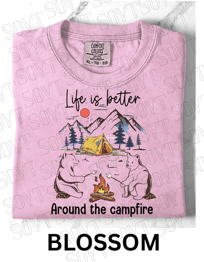 Life Is Better Around the Campfire T-Shirt – Cozy Bear Camping Graphic Tee - Festive Apparel StoreBlossom