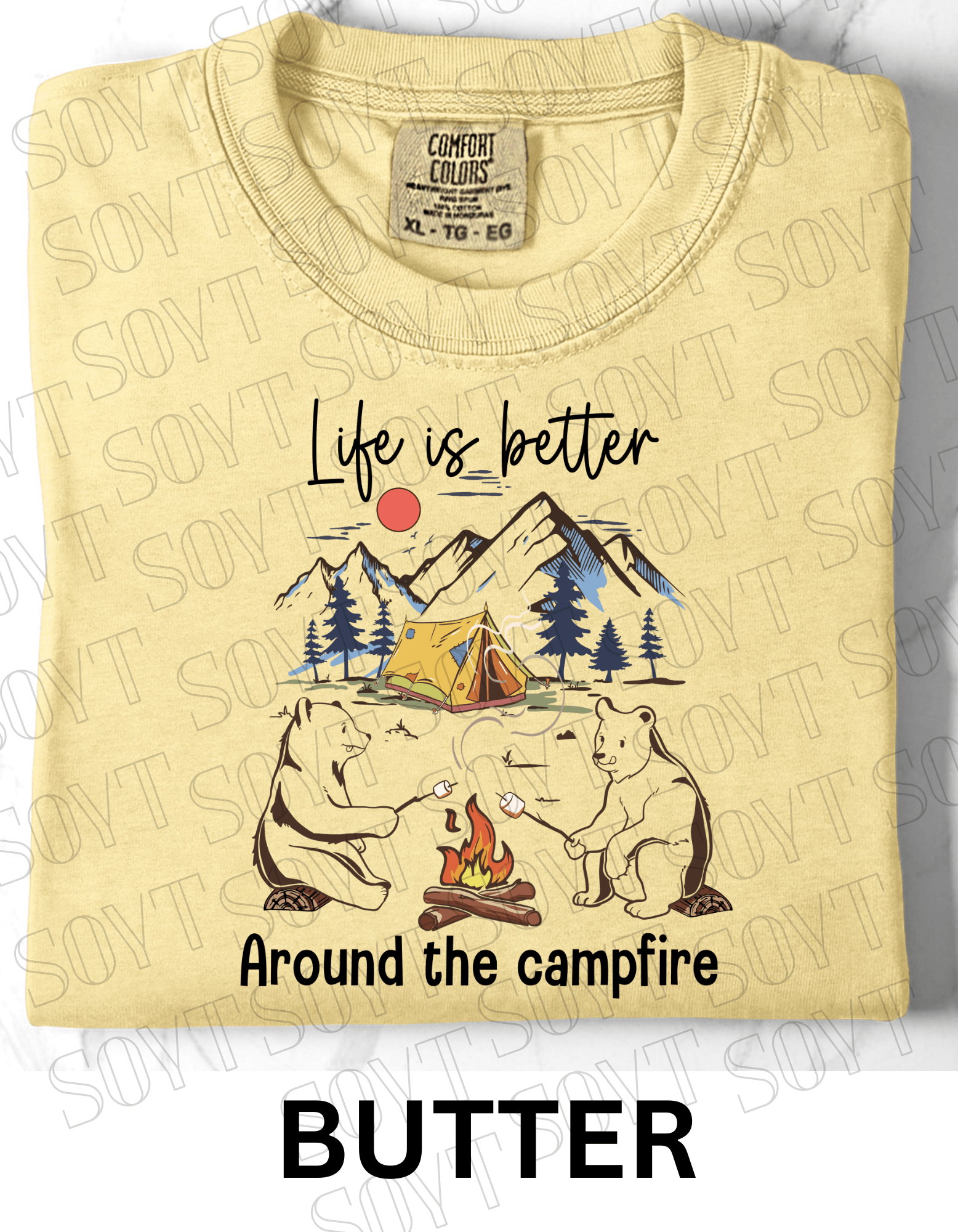 Life Is Better Around the Campfire T-Shirt – Cozy Bear Camping Graphic Tee - Festive Apparel StoreButter