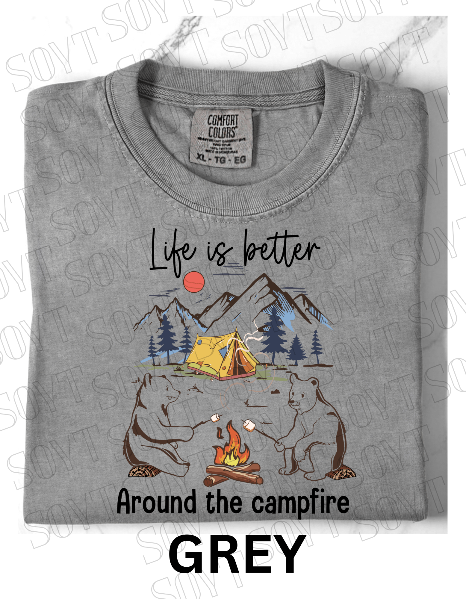 Life Is Better Around the Campfire T-Shirt – Cozy Bear Camping Graphic Tee - Festive Apparel StoreGrey