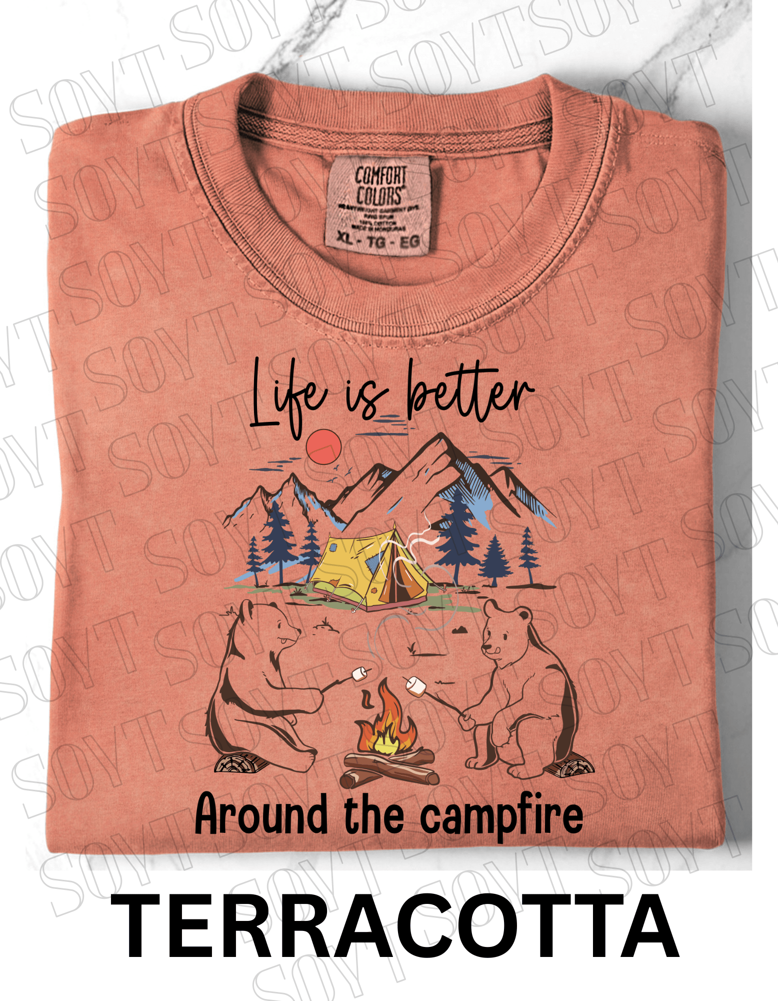 Life Is Better Around the Campfire T-Shirt – Cozy Bear Camping Graphic Tee - Festive Apparel StoreTerracotta