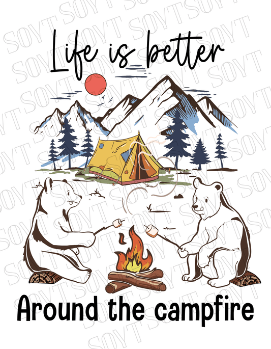 Life Is Better Around the Campfire T-Shirt – Cozy Bear Camping Graphic Tee - Festive Apparel StoreBlack