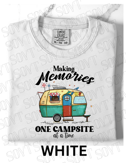 Making Memories One Campsite at a Time T-Shirt – Retro Camper Graphic Tee - Festive Apparel StoreWhite