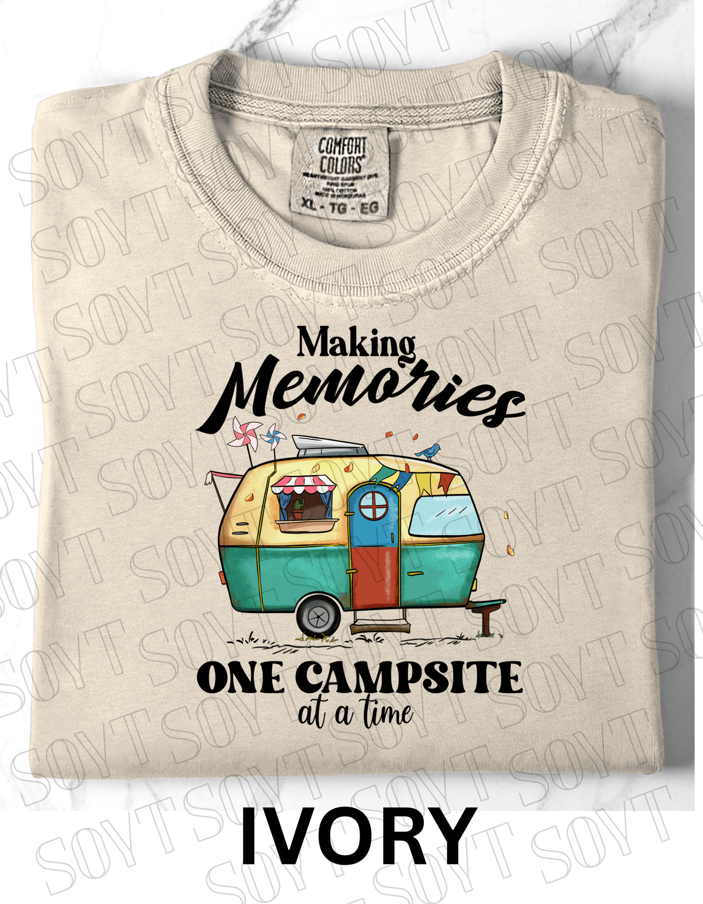 Making Memories One Campsite at a Time T-Shirt – Retro Camper Graphic Tee - Festive Apparel StoreIvory