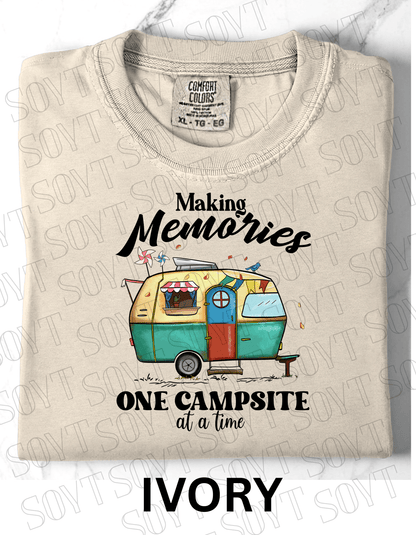 Making Memories One Campsite at a Time T-Shirt – Retro Camper Graphic Tee - Festive Apparel StoreIvory