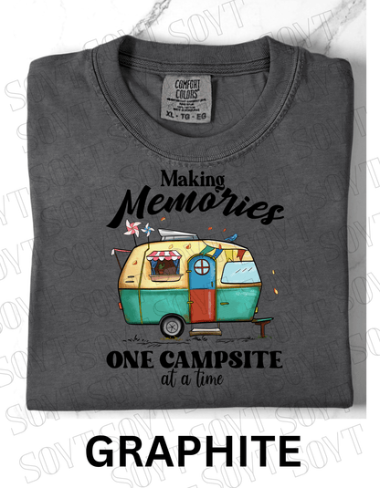 Making Memories One Campsite at a Time T-Shirt – Retro Camper Graphic Tee - Festive Apparel StoreGraphite